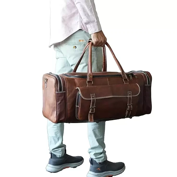 Håndlavet fuldnarvet læder "Legacy" duffel – 24" (61 cm) Artisan Vintage rejsetaske med øko-garvet bæredygtighed