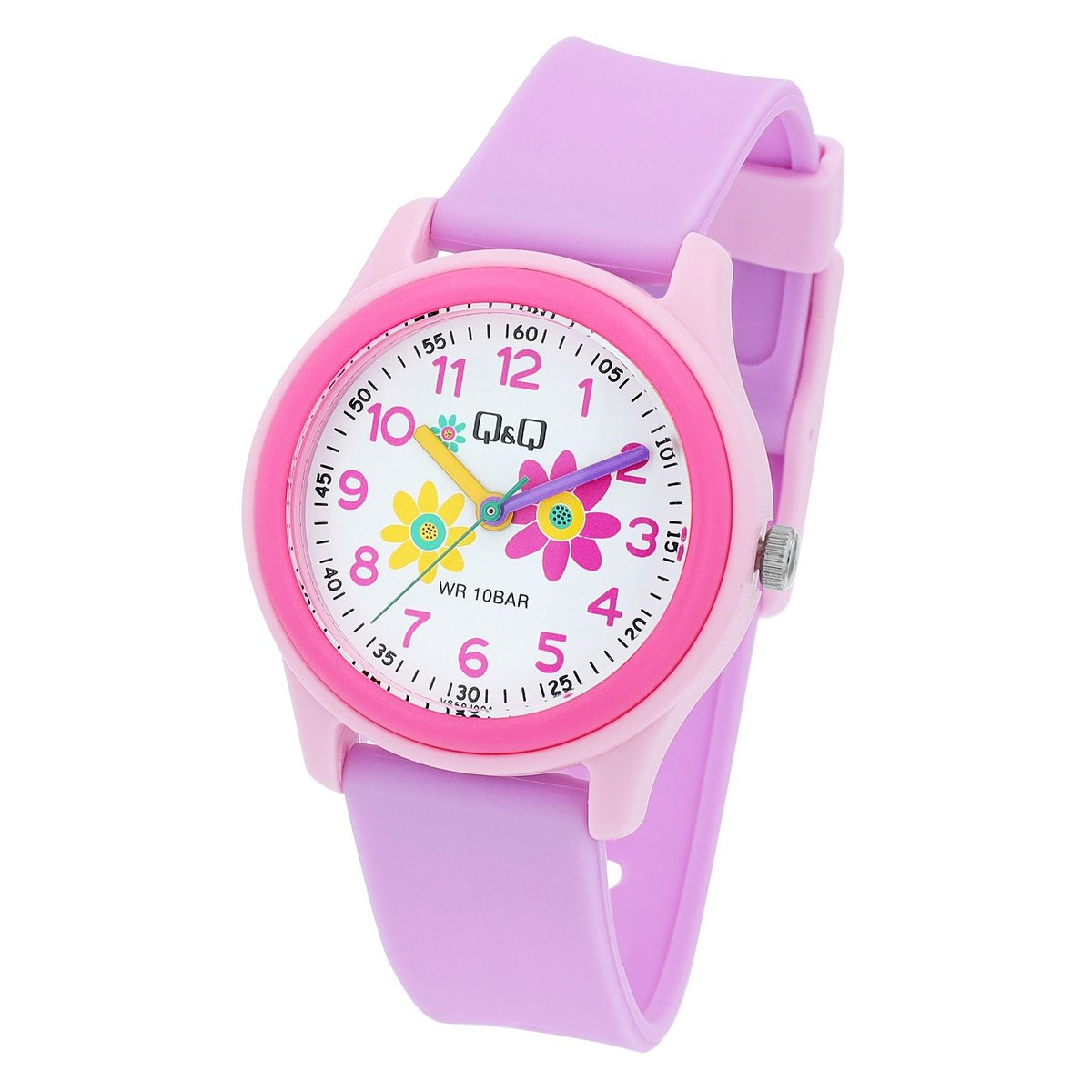 Montre pour enfants Q&Q avec bracelet en silicone, "Fleurs", 10 bar