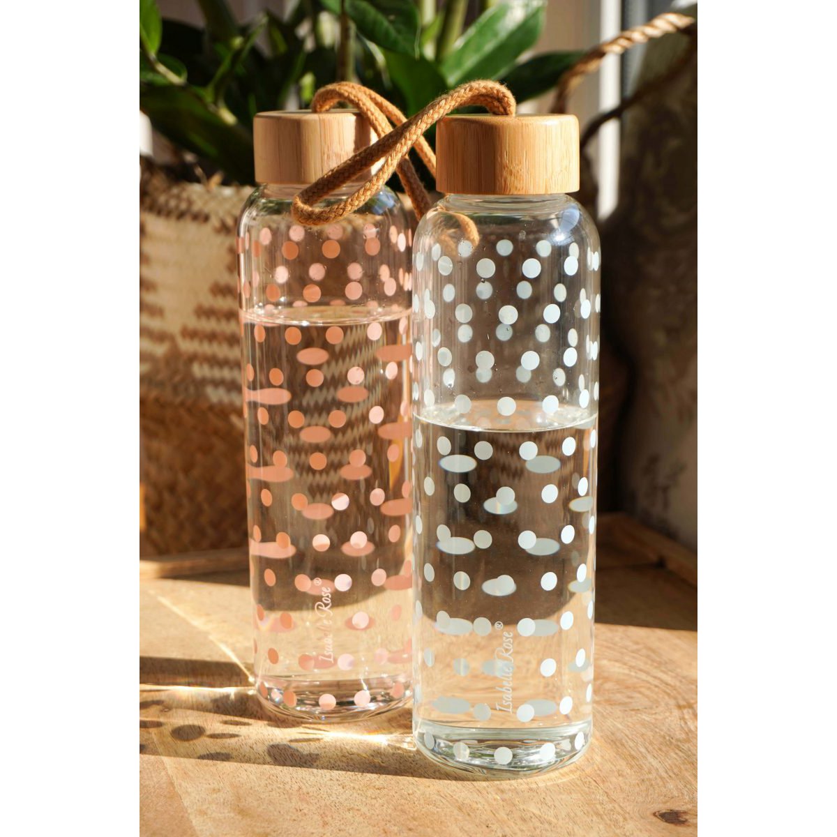 Flacon verre pois roses 550 ml sans BPA Isabelle Rose