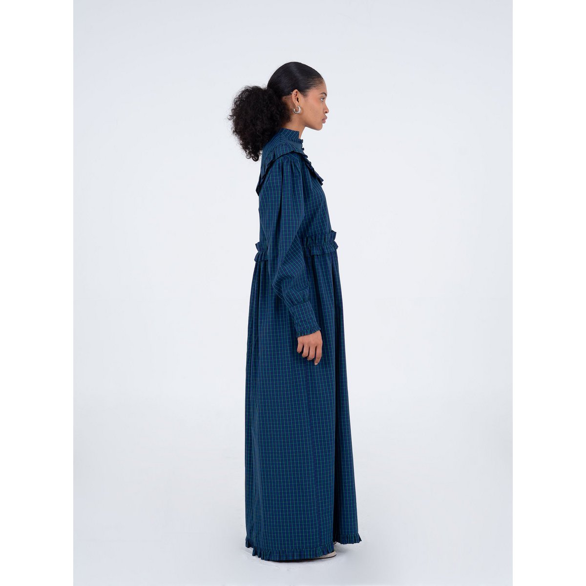 Twilight Blue Tartan pattern Maxi Dress