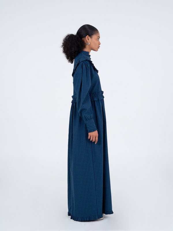 Twilight Blue Tartan pattern Maxi Dress