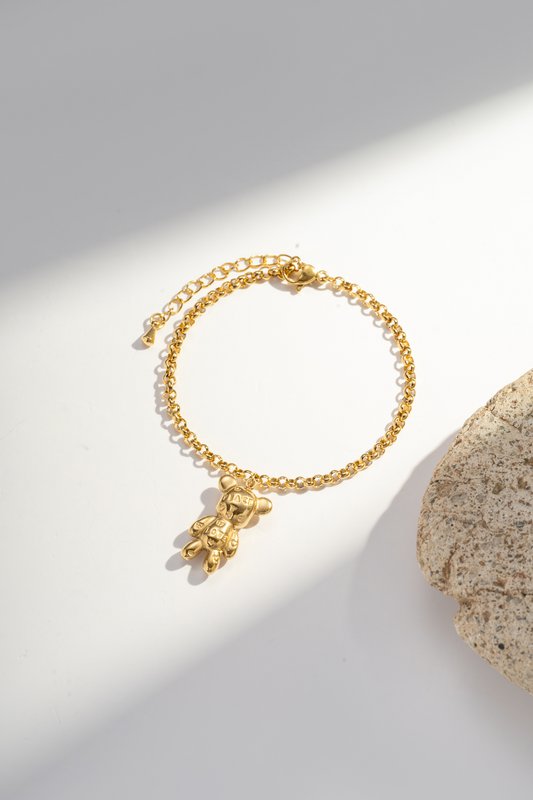 Golden Steel Teddy Bear Armbånd