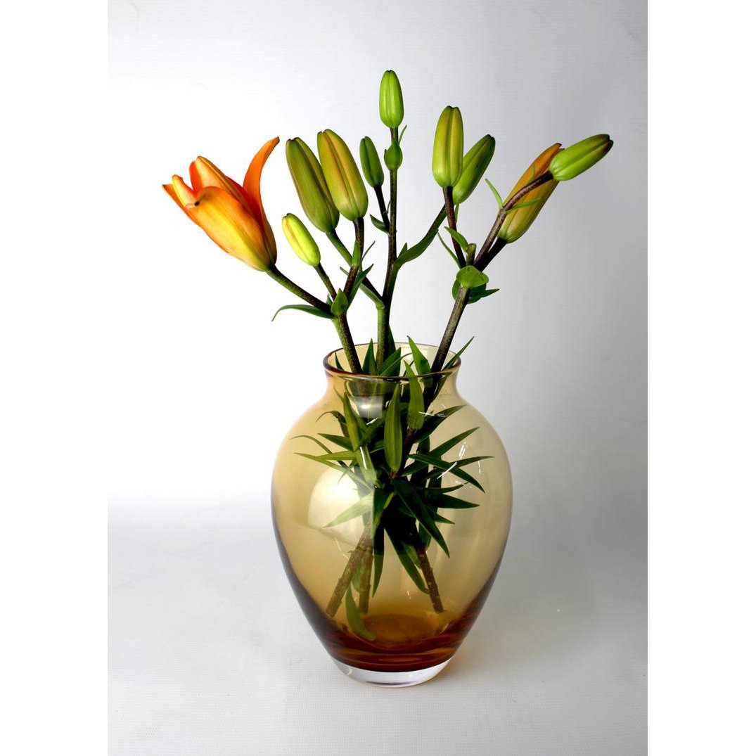 Florero de mesa florero de vidrio bulboso florero de vidrio ámbar hecho a mano