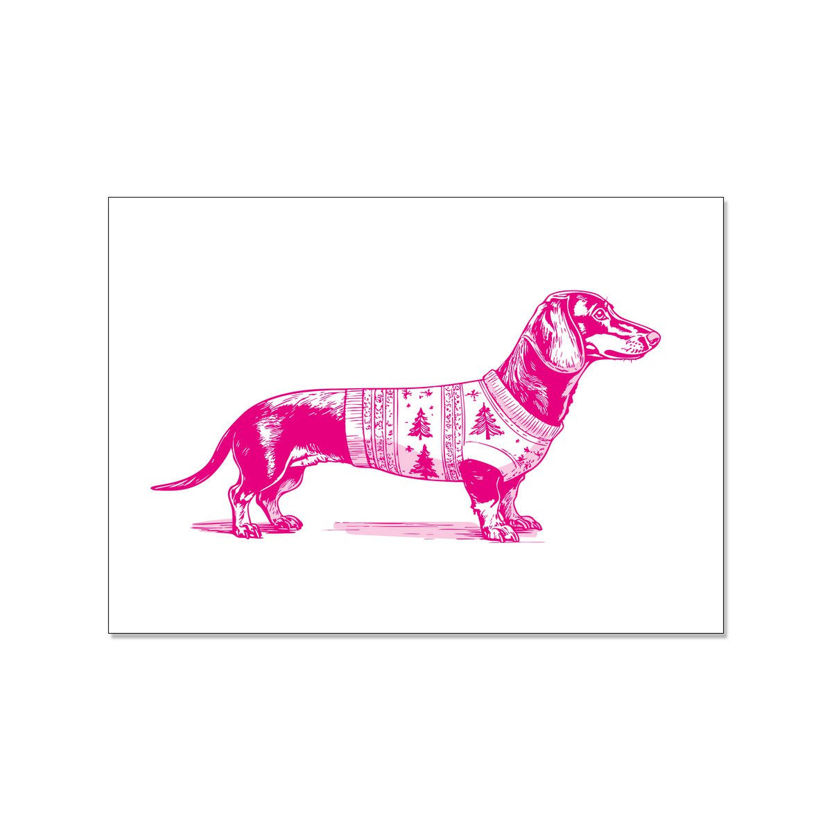 Postkarte – pinker Dackel mit Weihnachtspullover