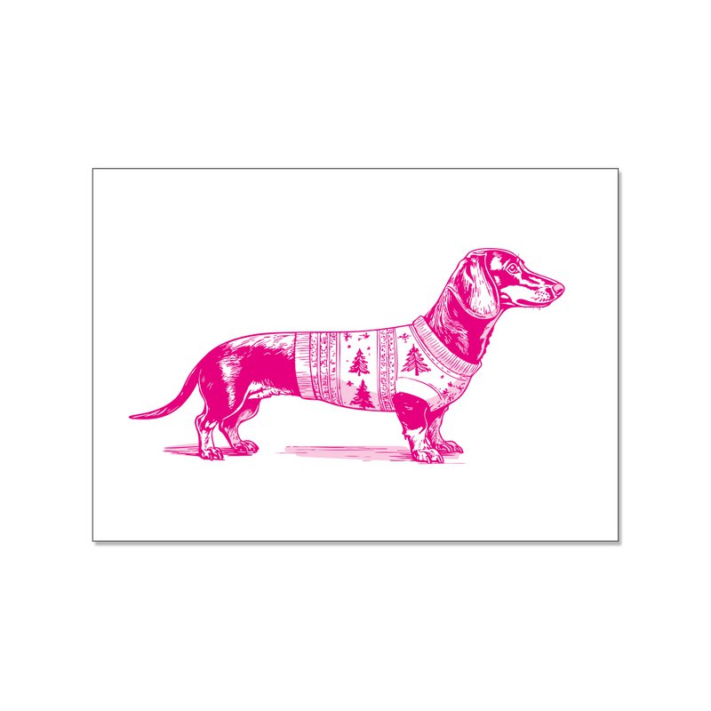 Postcard - Pinker Dachshund with Christmas sweater