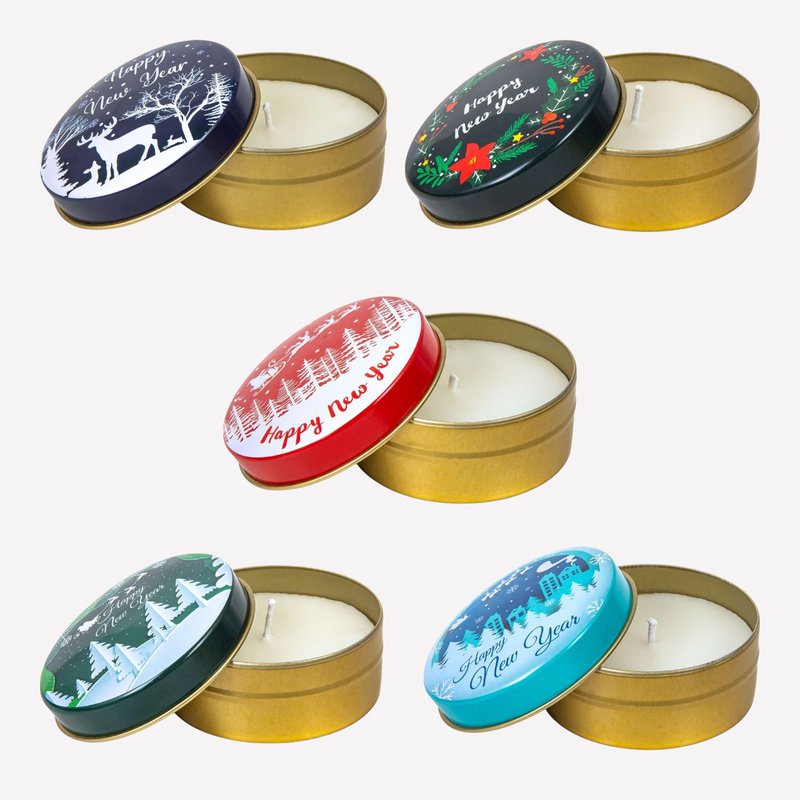 Duftkerze in Metalldese - 5er set - Feliz año nuevo