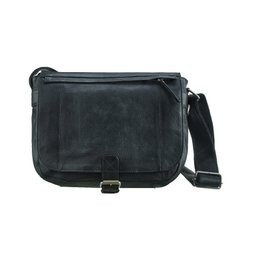 Black leather shoulder bag with zipper closure and two styles.
