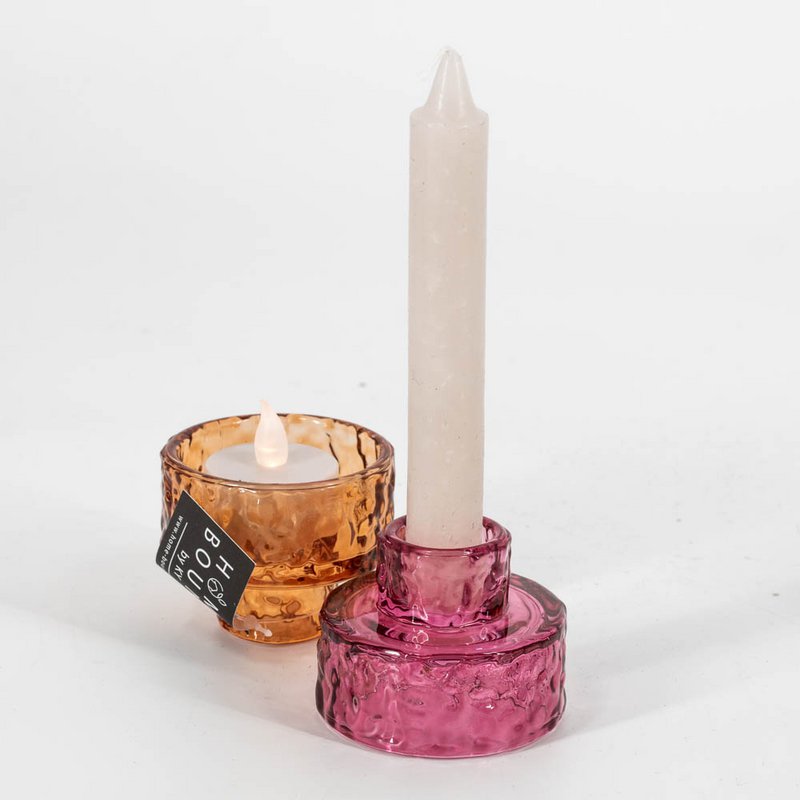 Pink glass tea and candle stand