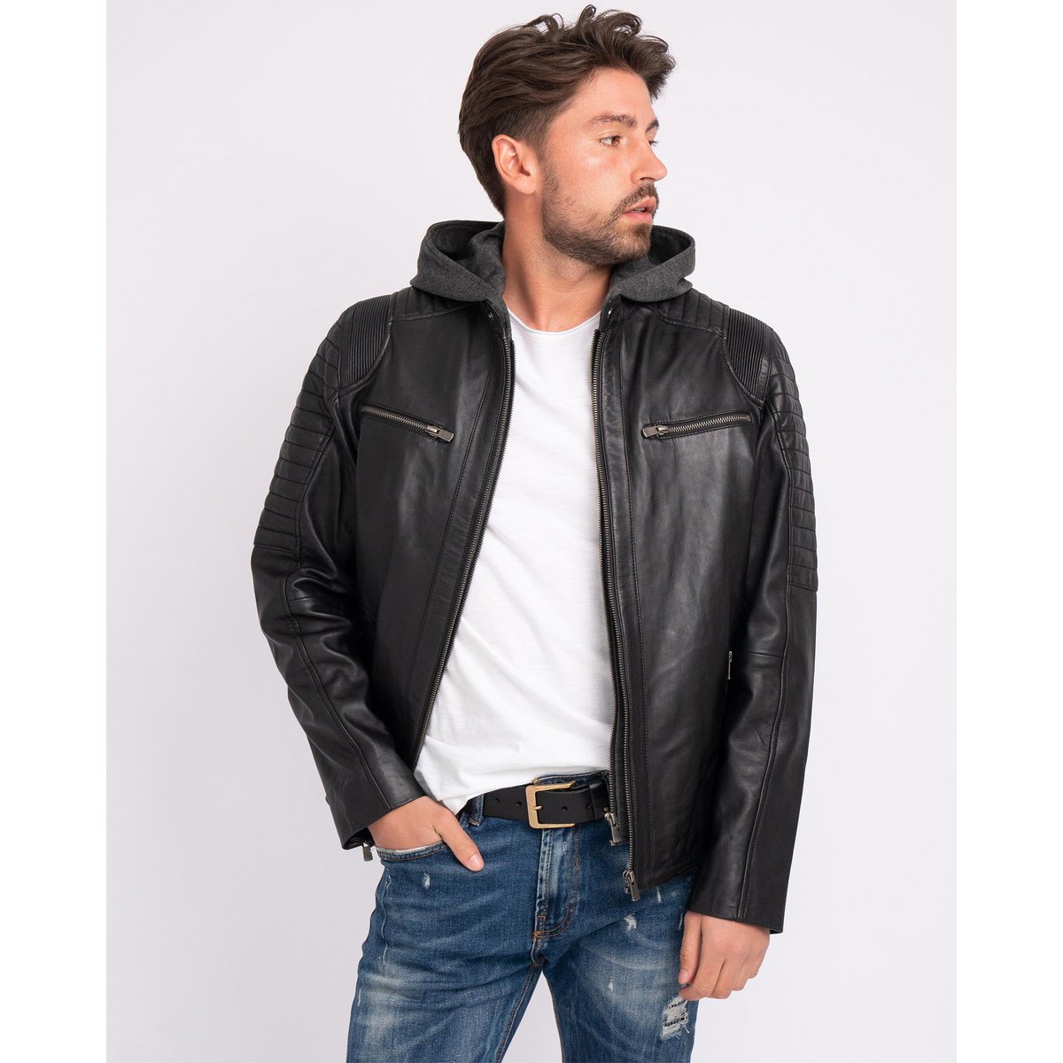 Jasper │ Veste à sweat à capuche en cuir masculin