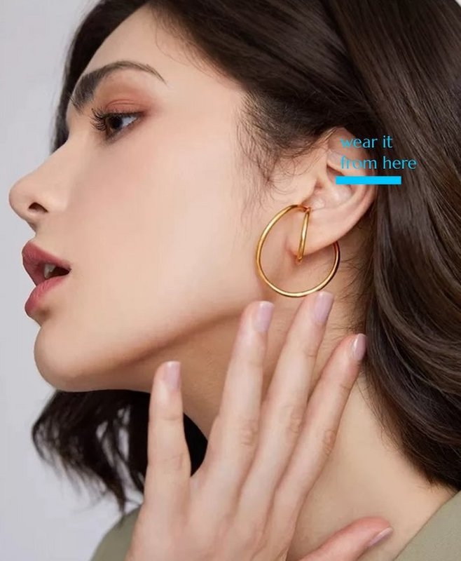 Ear Cuff con linea fluida geometrica 3D: un paio