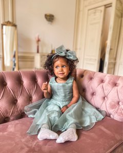 Everlee Dress 5Y - Hand Pleated Green Emerald Organdy Dress