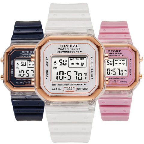 Mode Marke Student Transparent Elektronische Uhr Candy Mehrfarbige LED Damen Sport Wasserdichte Wirstwatch Uhr Geschenk relógio