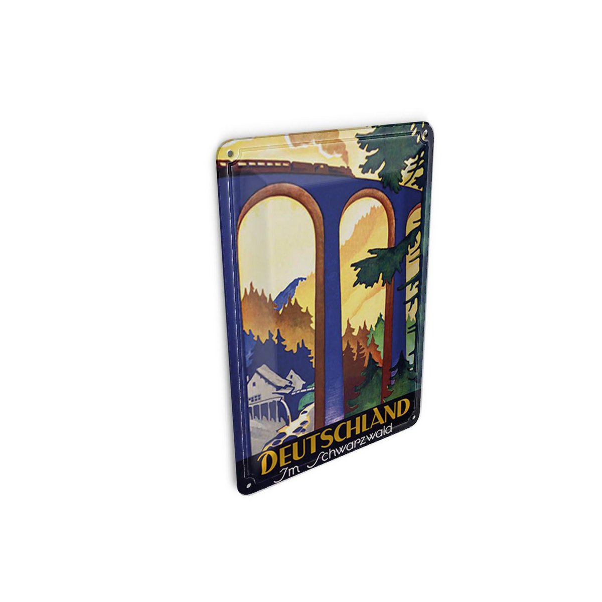 Postal de hojalata de viaje 10x14 cm Alemania en la Selva Negra cartel decorativo del puente