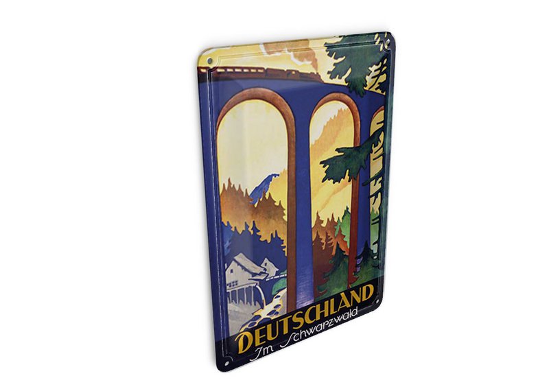 Postal de hojalata de viaje 10x14 cm Alemania en la Selva Negra cartel decorativo del puente