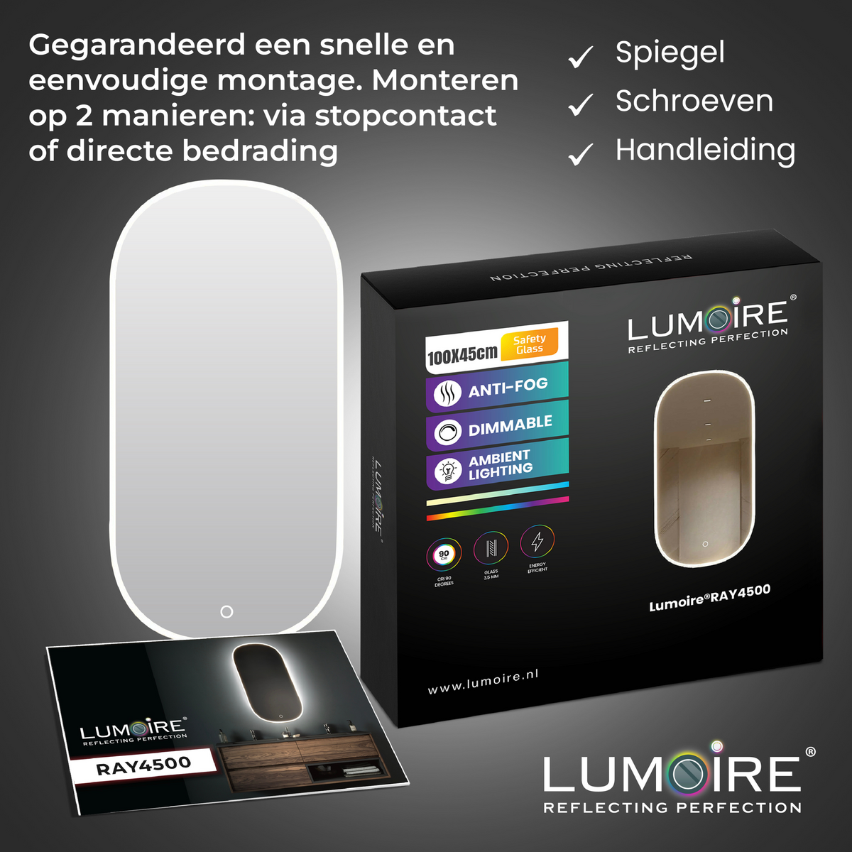 Miroir de salle de bain LED Lumire Ray ovale 45x100 cm