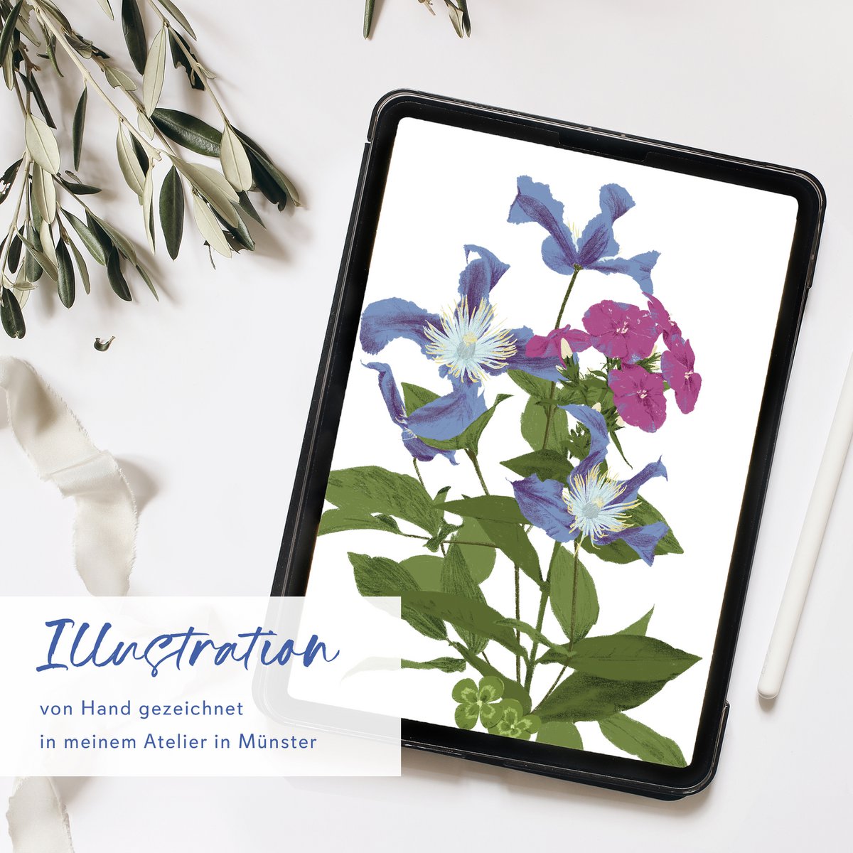 Vouwkaart 'all the best' met paarse bloemen, inclusief envelop