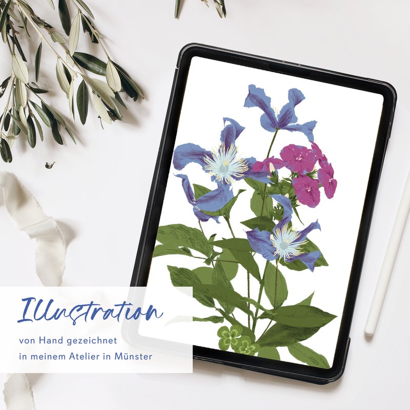 Vouwkaart 'all the best' met paarse bloemen, inclusief envelop