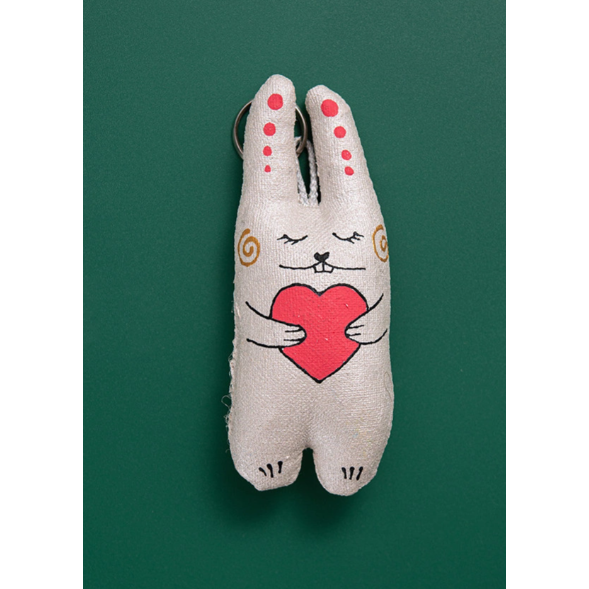 Portachiavi "Coniglietto con cuore" - fatto e dipinto a mano
