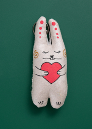 Portachiavi "Coniglietto con cuore" - fatto e dipinto a mano