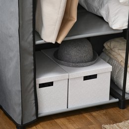 Fabric Closet Storage Solution 4 Shelves 2 Clothes Rails Gray