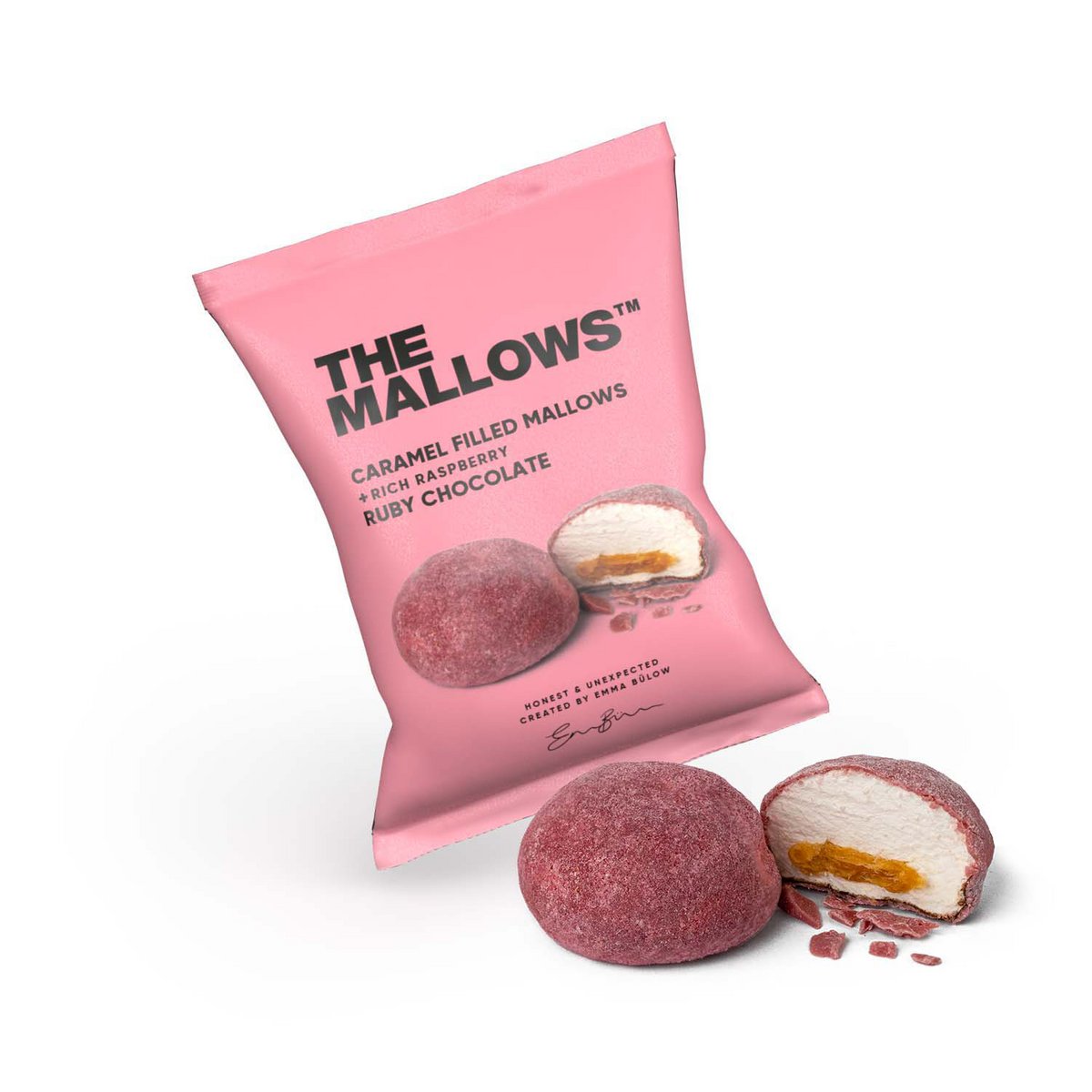 Karamel gevulde mallows + ruby ​​chocolade 16G