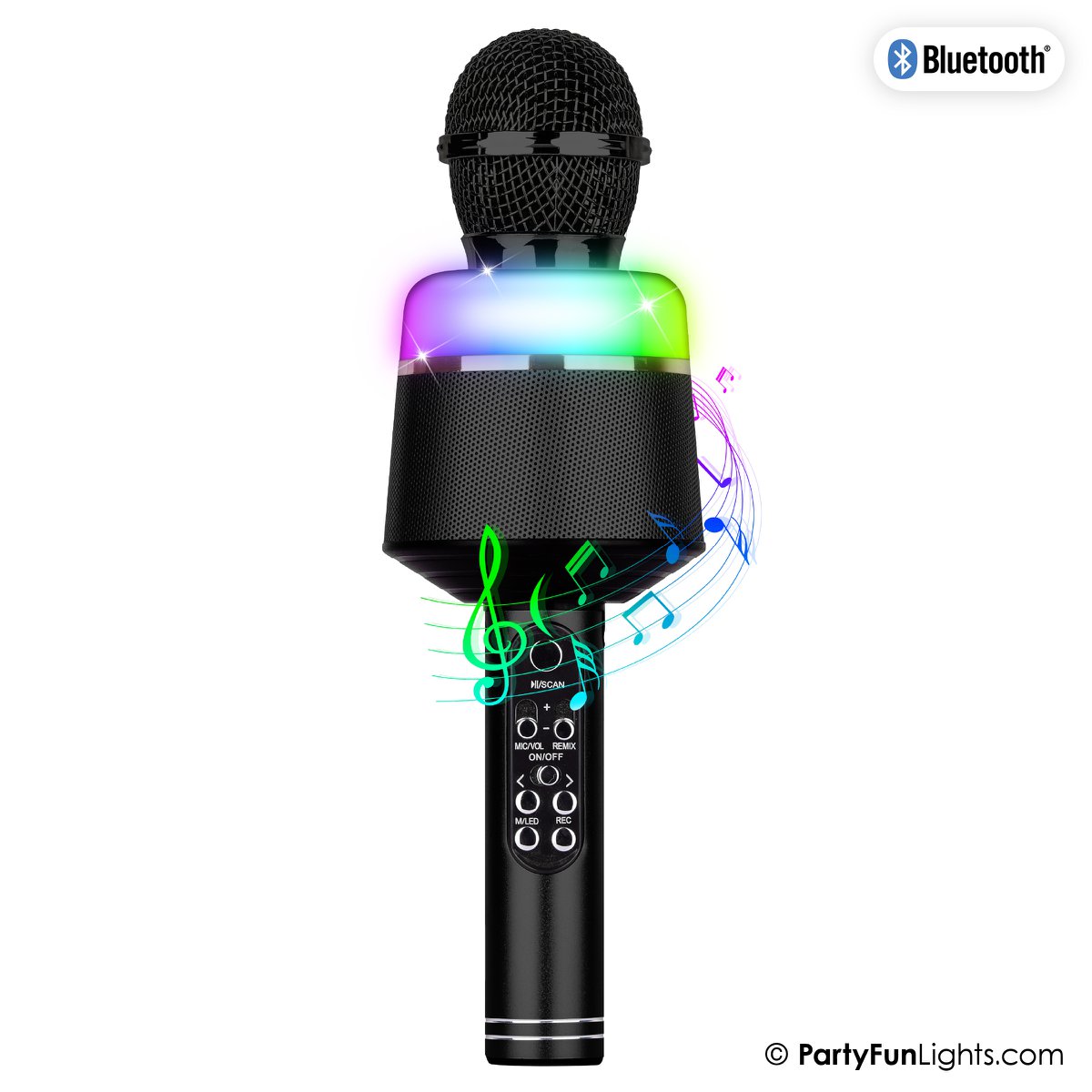 Micrófono Karaoke Bluetooth - Negro - Set Karaoke - Para Niños y Adultos - Inalámbrico - Eco - Con Altavoz - Luz LED
