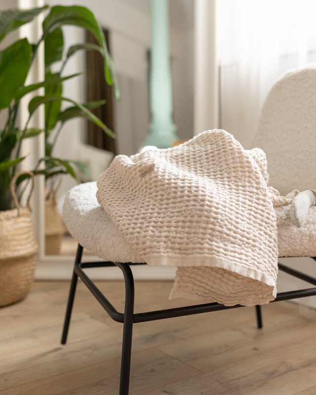 vaffel babytæppe linned/bomuld 100x120 cm brik