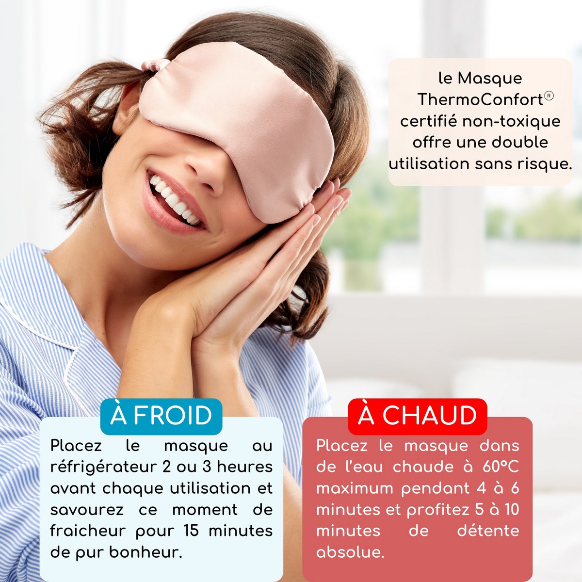 Maska na oczy ThermoConfort i zestaw Gua Sha z kwarcu różowego – Termoterapia – Niezbędne akcesoria kosmetyczne – Kamień naturalny – Narzędzie do liftingu