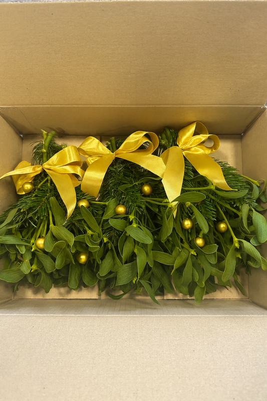 Julekasse mistelten - guld (8 pakker med 3 bundter)