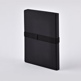 Voyager L Licht - Sterren | Notitieboekje A5+ | Gestippeld dagboek | 3,5 mm puntraster | 176 genummerde pagina's | 120g Premium-Papier | Leer zwart | met pen- en smartphonehouder Sterren |  geproduceerd in Duitsland