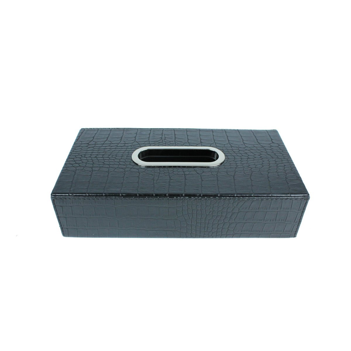 Tissue box rectangular crocodile black