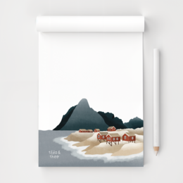 Notice block norway lofoten fjord a6 50 sheet - block travel red houses Scandinavia