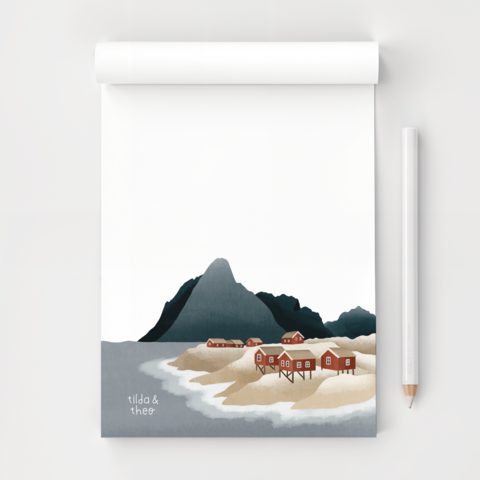 Notice block norway lofoten fjord a6 50 sheet - block travel red houses Scandinavia