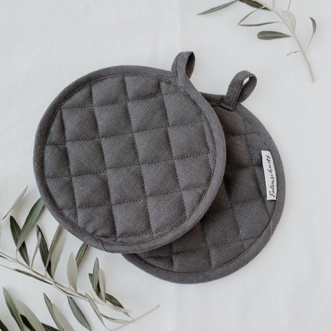 Pot holders anthracite made of linen (= 5 pieces)