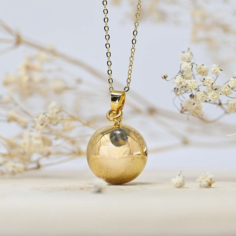 Smooth gold pregnancy bola natural stone - Labradorite - New Available June