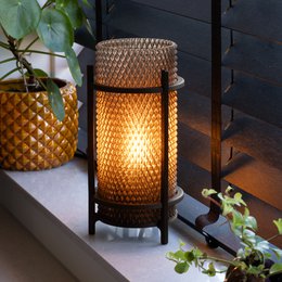 Røggrå PRISM-lampe – moderne geometrisk skærm, genanvendt PETG, omgivende belysning, E14