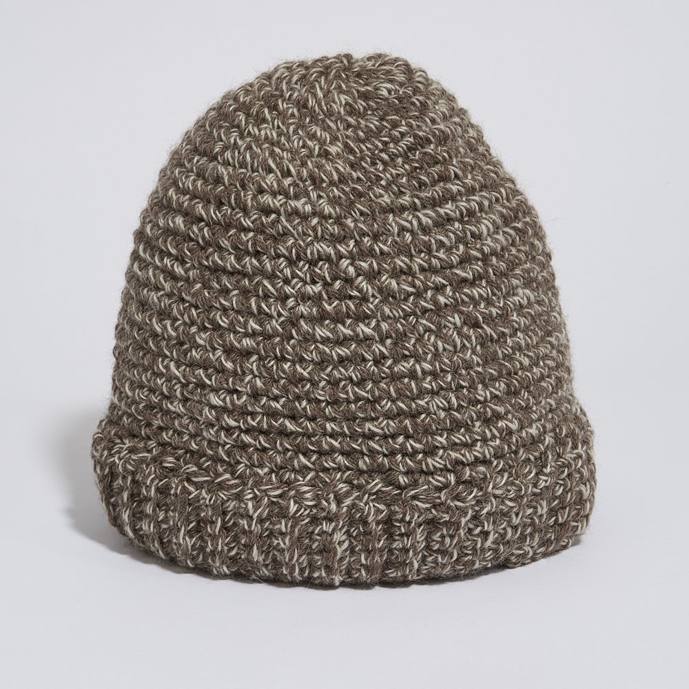 Rå uld hånd strikket ribbed kant beanie hat