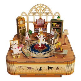 Tonecheer, Muziekdoosje, DIY 3D Houten Puzzel, Cat's Family, TQ065, 14x14x13,9cm
