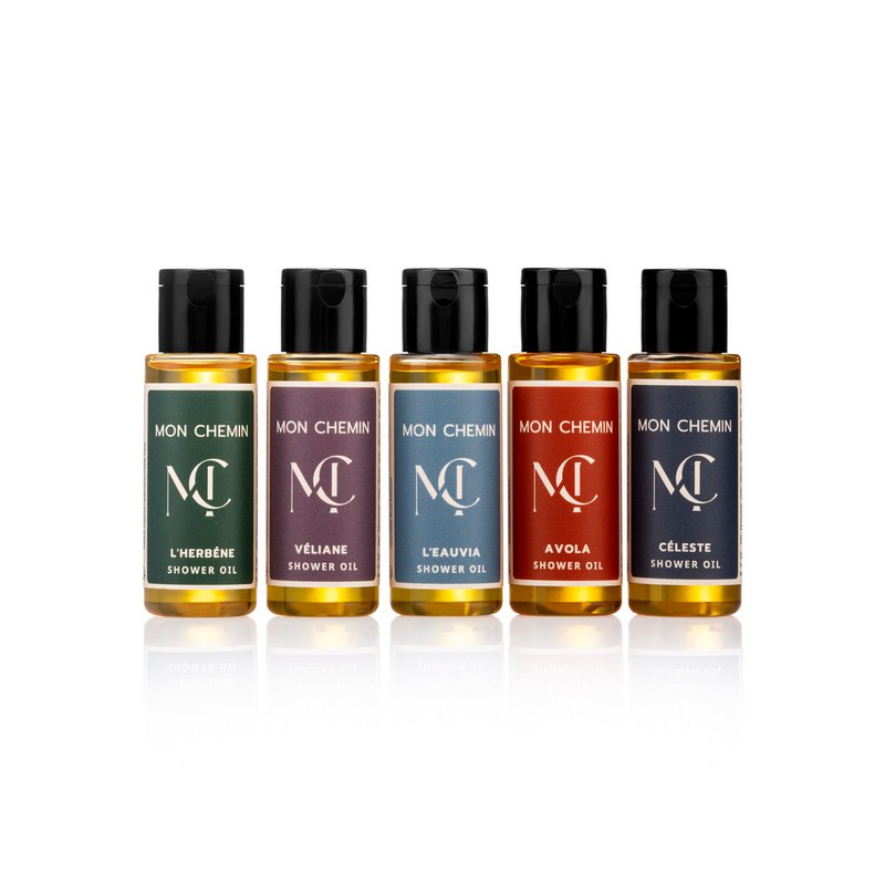 Mon Chemin® Duschöl-Entdeckungsset – Fünf Miniatur-Duschöle in luxuriöser Geschenkverpackung