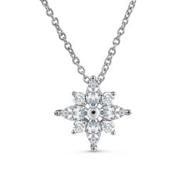 Delicate silver-toned charm necklace with a sparkling floral design, perfect for adding a touch of elegance to any outfit.