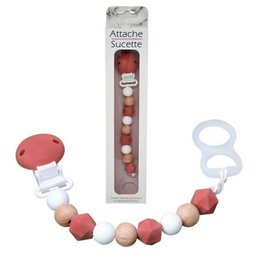 STANDARD SILICONE PACIFIER CLIP - WOOD AND RUST **DESTOCK**