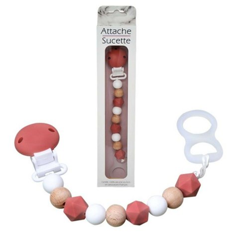 STANDARD SILICONE PACIFIER CLIP - WOOD AND RUST **DESTOCK**