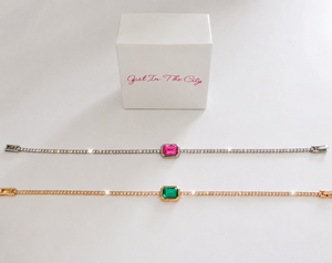 316L Stainless Steel Tennis Bracelet with Zircons and Colored Center Stone