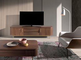TV cabinet in walnut wood and gold steel 3227