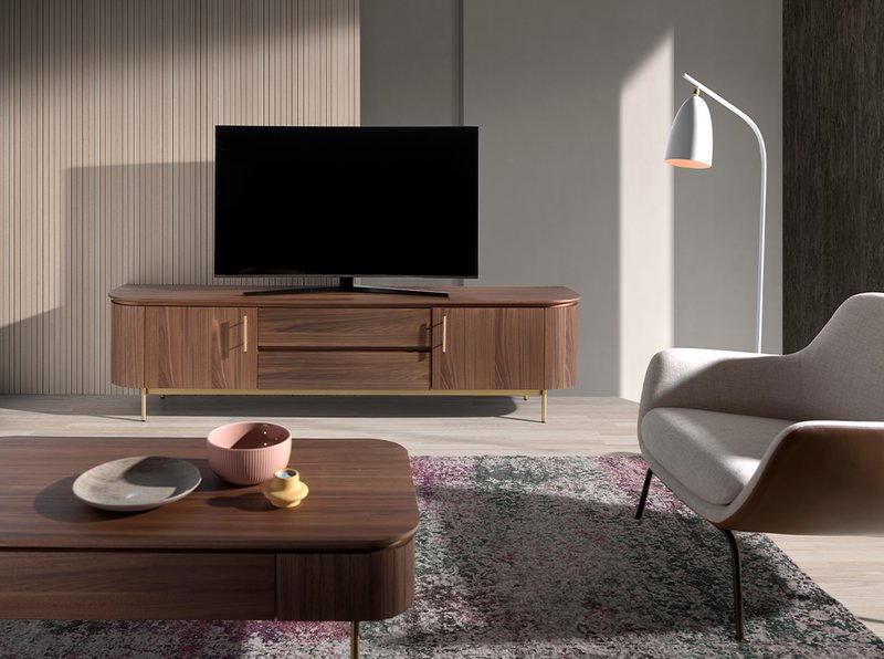 TV cabinet in walnut wood and gold steel 3227