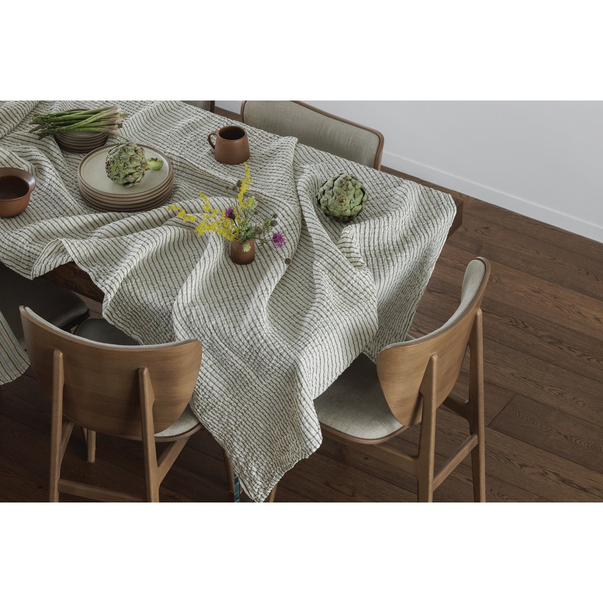 100% Linnen Tafelkleed (250x145 cm) Groene strepen
