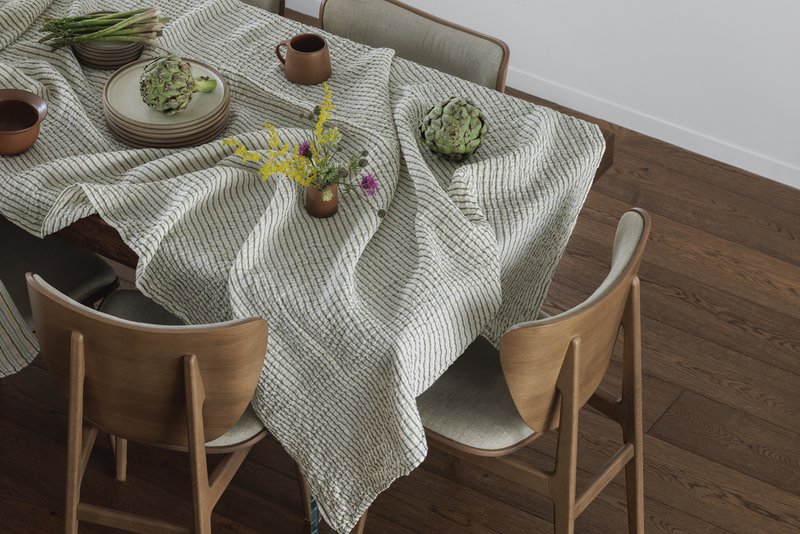 100% hør dug (250x145 cm) Grønne striber