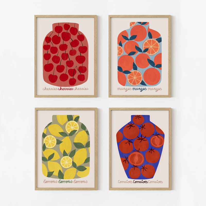 Vaso di ciliegie conservate (opzione tipografica) Stampa artistica