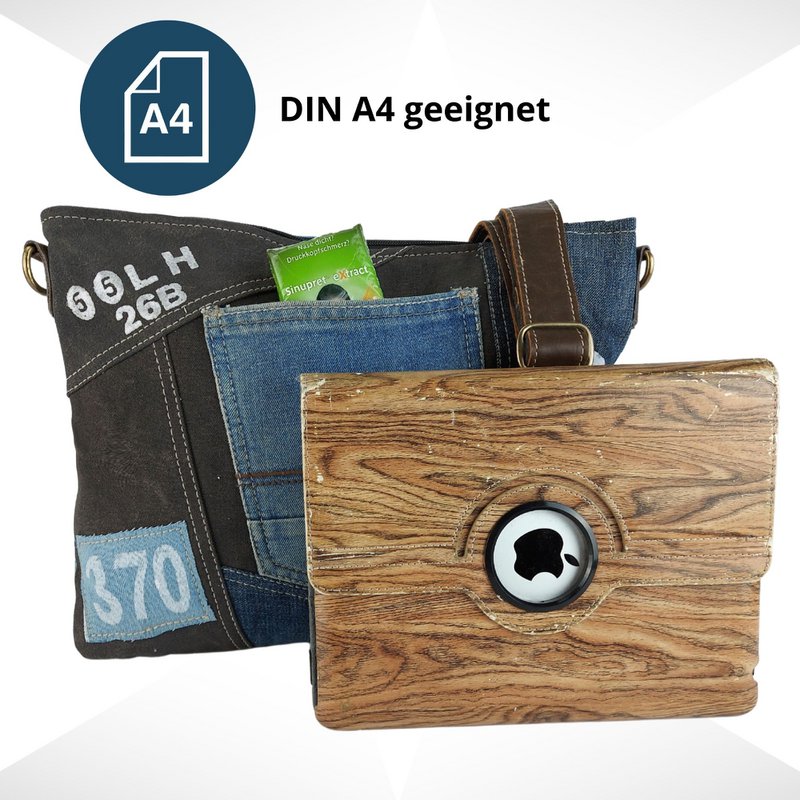 Sunsa Bæredygtig Skuldertaske til kvinder. Skuldertaske lavet af genbrugte jeans & canvas (canvas). Håndtaske i vintage retro stil. Crossbody taske til kvinder.