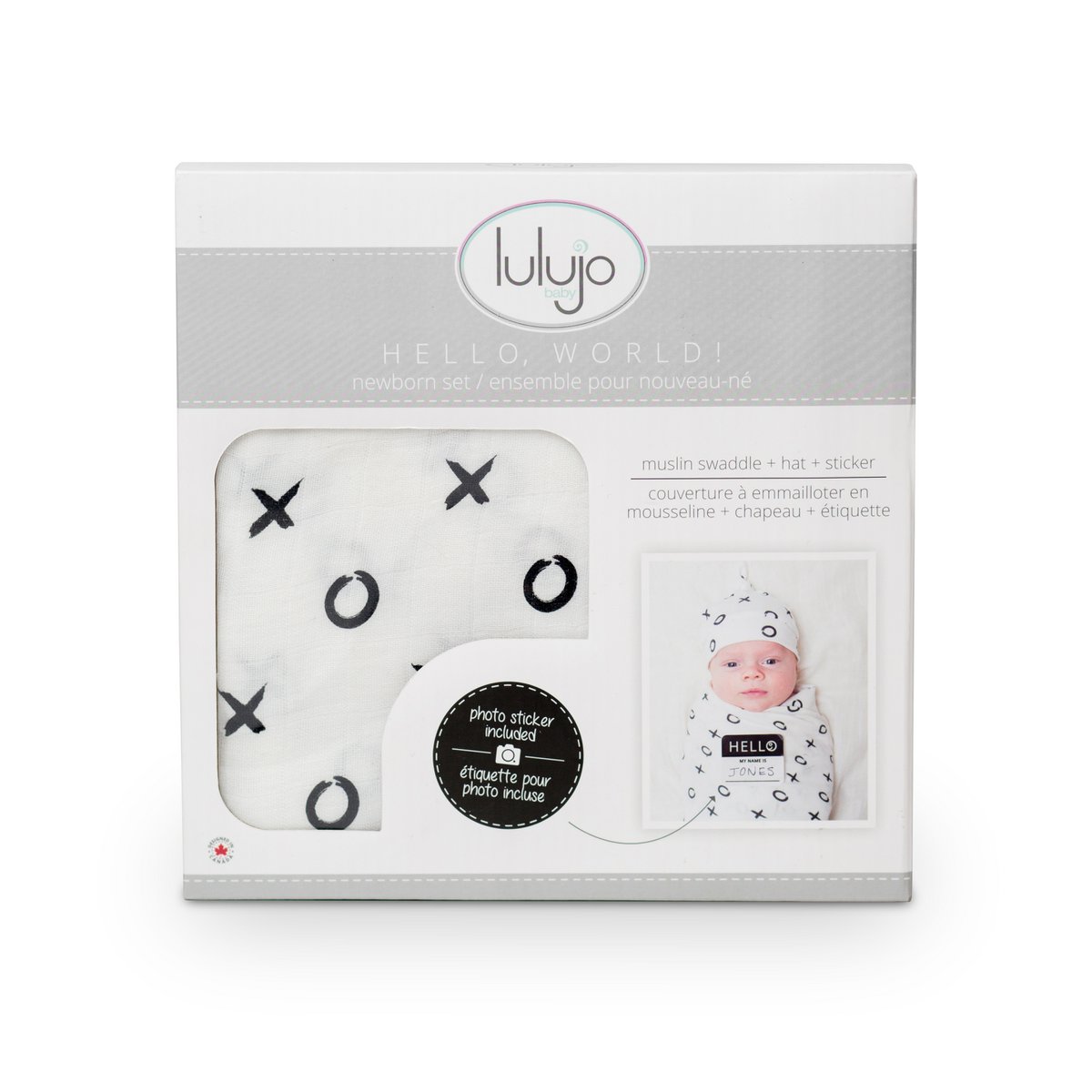 Lulujo Hello World Swaddle & Hat - Hugs & Kisses